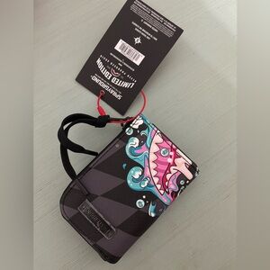 Sprayground Mad Scientist Wallet Black Gray Purple Pastel Checkered Flames Mouth